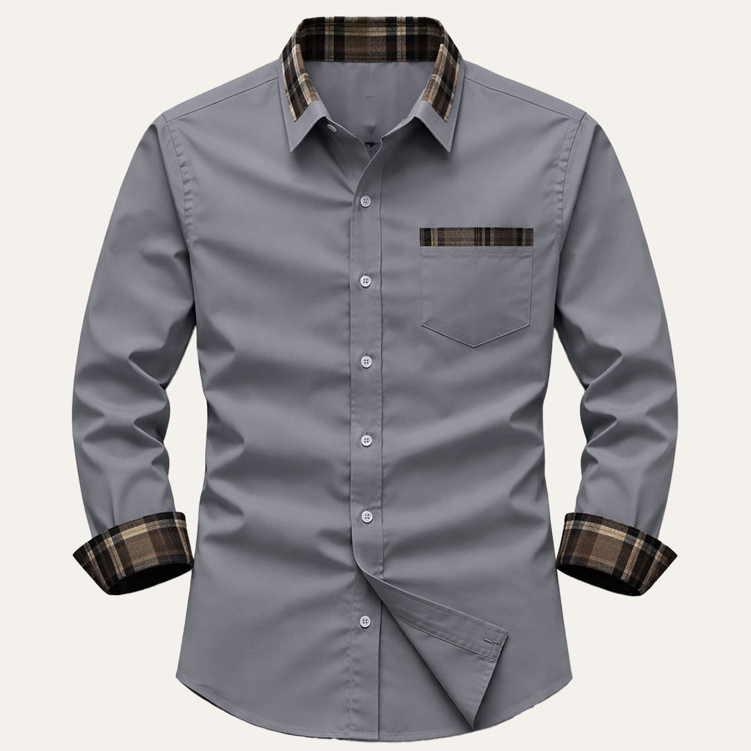 Men's Shirt with Check Collar and Cuffs