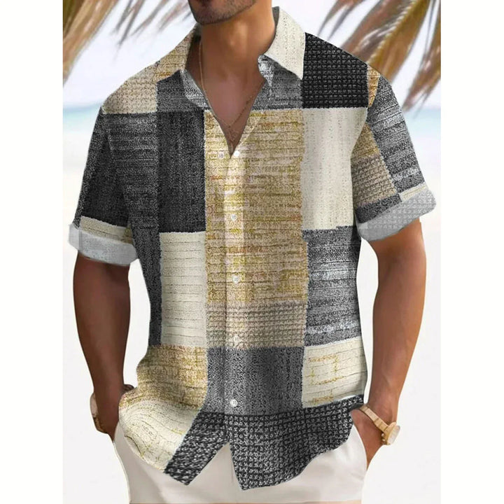 Men's Short Sleeve Patchwork Shirt with Camp Collar - photo 4