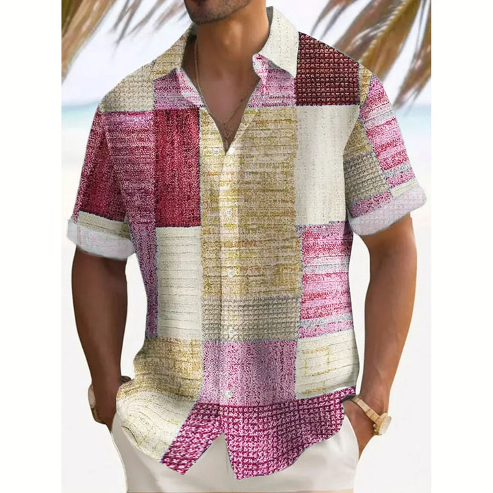 Men's Short Sleeve Patchwork Shirt with Camp Collar - photo 5
