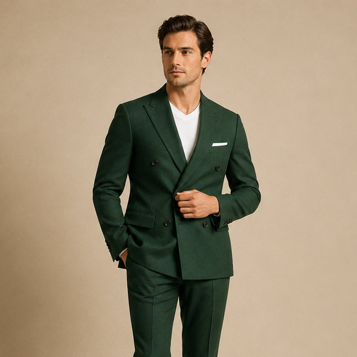 Men's Slim Fit Double-Breasted Blazer - Green