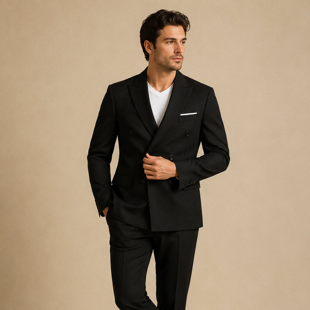 Men's Slim Fit Double-Breasted Blazer - Black
