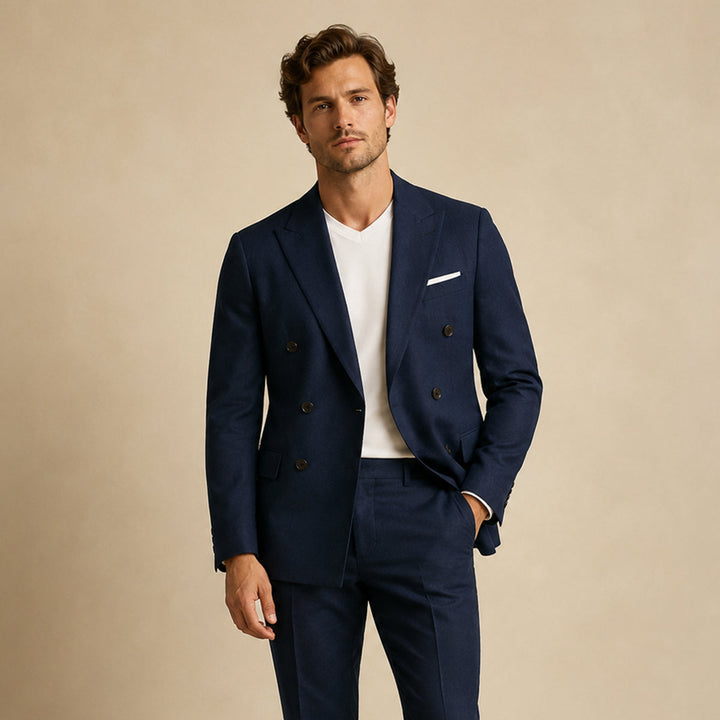 Men's Slim Fit Double-Breasted Blazer - Navy Blue