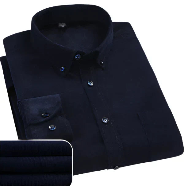 Men's Slim Fit Dress Shirt with Structured Collar - Dark Blue