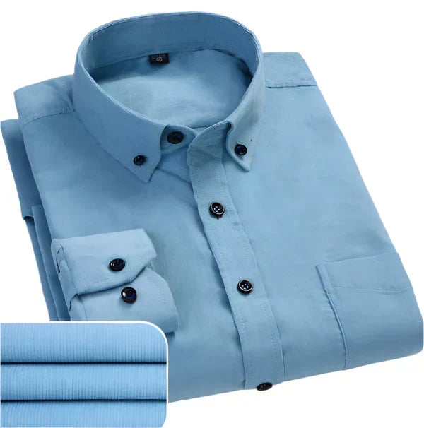 Men's Slim Fit Dress Shirt with Structured Collar - Light Blue
