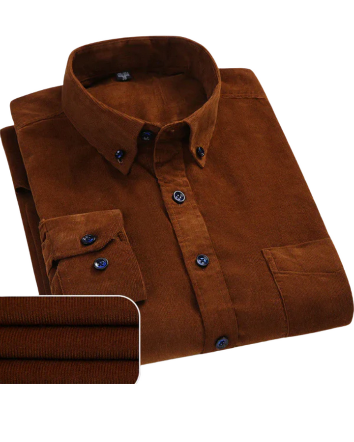 Men's Slim Fit Dress Shirt with Structured Collar - Dark Brown