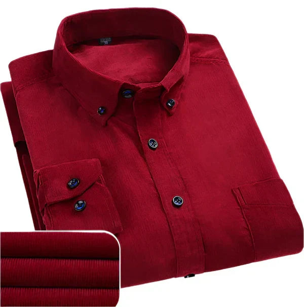 Men's Slim Fit Dress Shirt with Structured Collar - Red
