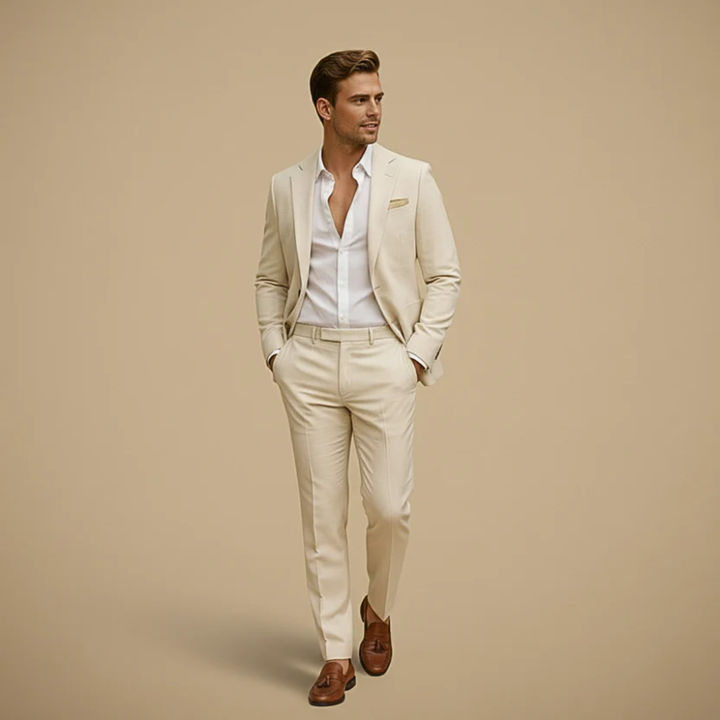 Men's Slim Fit Two-Piece Suit - Beige