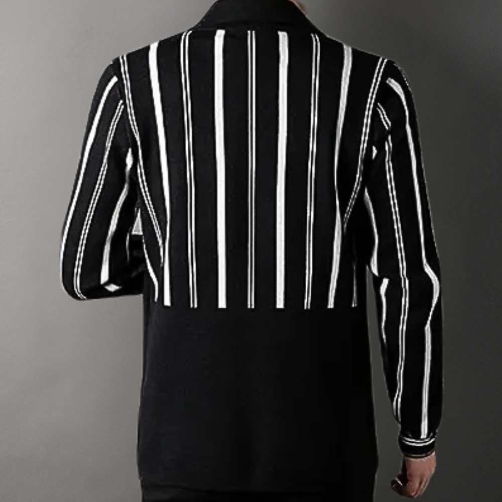 Men's Striped Button-Front Cardigan with Side Pockets
