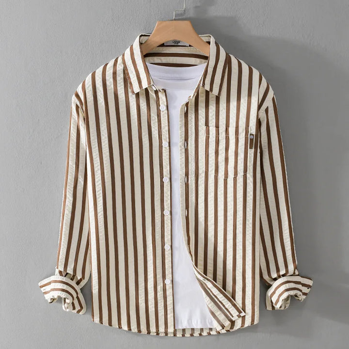 Bruce - Men's Striped Long Sleeve Shirt with Spread Collar