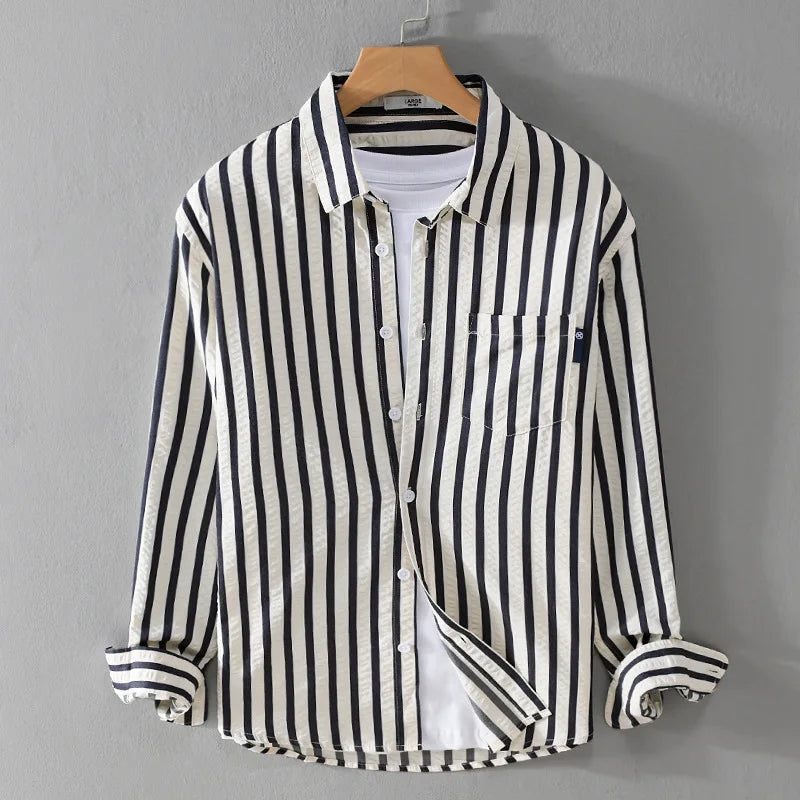 Bruce - Men's Striped Long Sleeve Shirt with Spread Collar