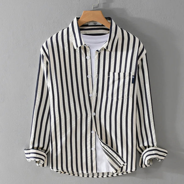 Bruce - Men's Striped Long Sleeve Shirt with Spread Collar
