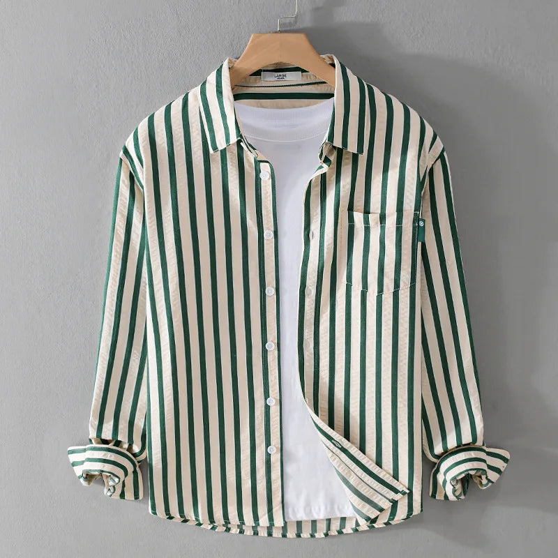Bruce - Men's Striped Long Sleeve Shirt with Spread Collar