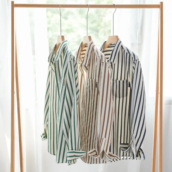 Bruce - Men's Striped Long Sleeve Shirt with Spread Collar