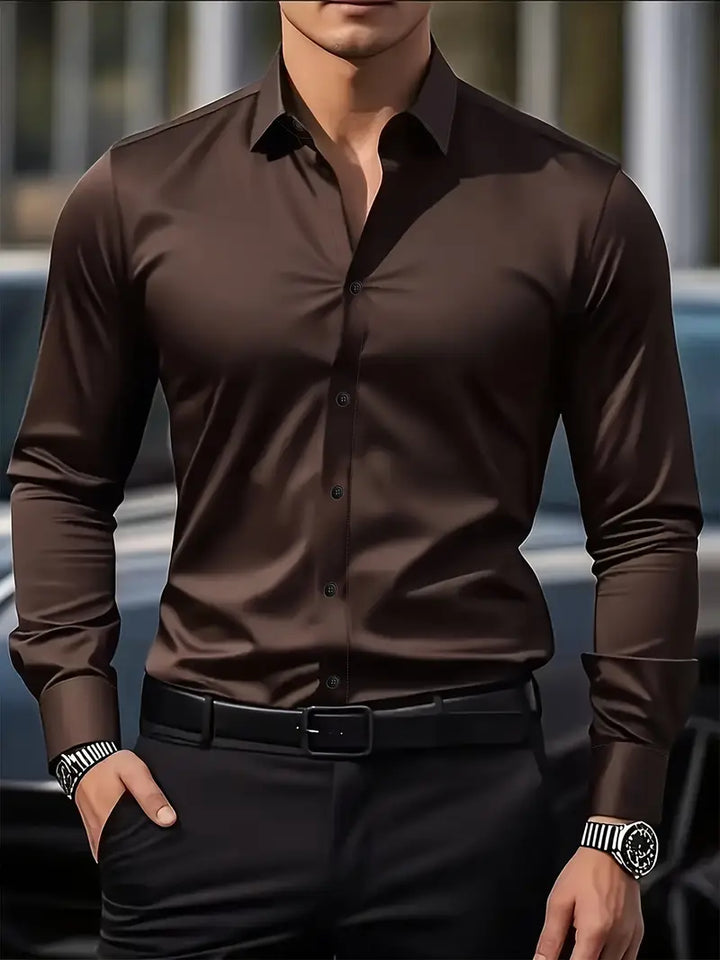Men's Tailored Business Shirt - Coffee