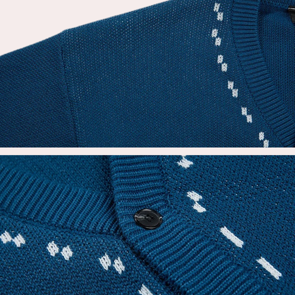 Men's V-Neck Cardigan with Contrast Trim and Button Front