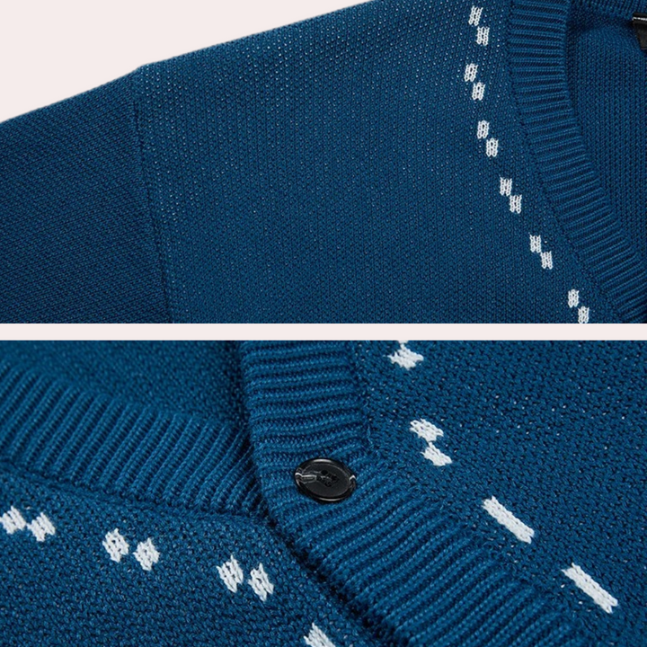 Men's V-Neck Cardigan with Contrast Trim and Button Front