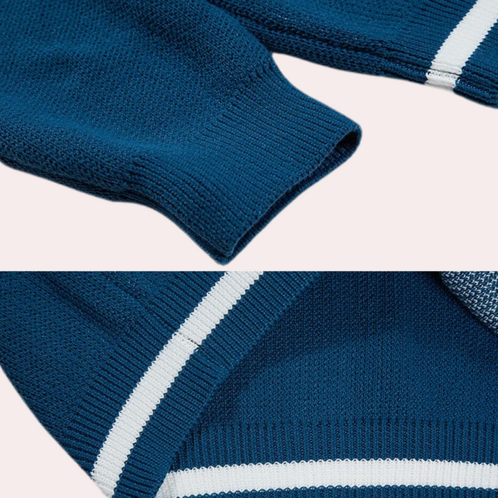 Men's V-Neck Cardigan with Contrast Trim and Button Front