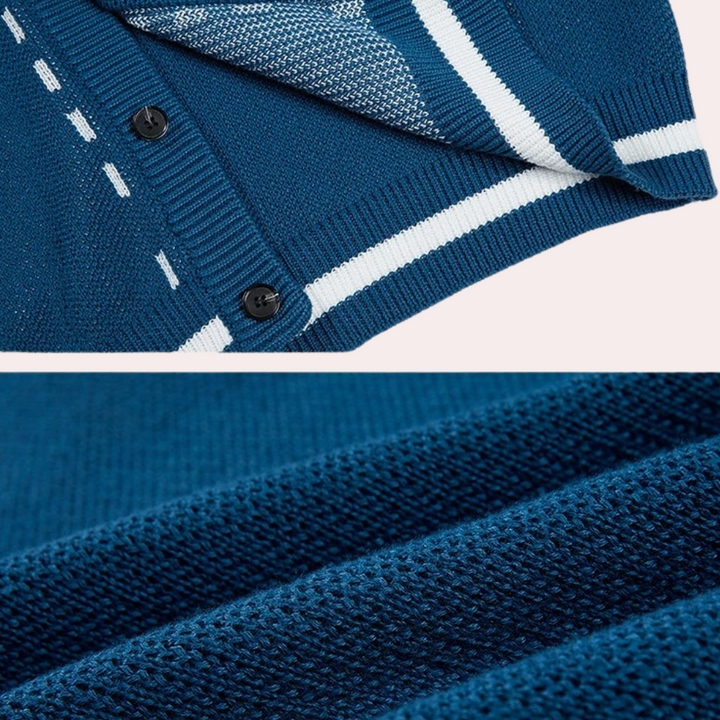Men's V-Neck Cardigan with Contrast Trim and Button Front