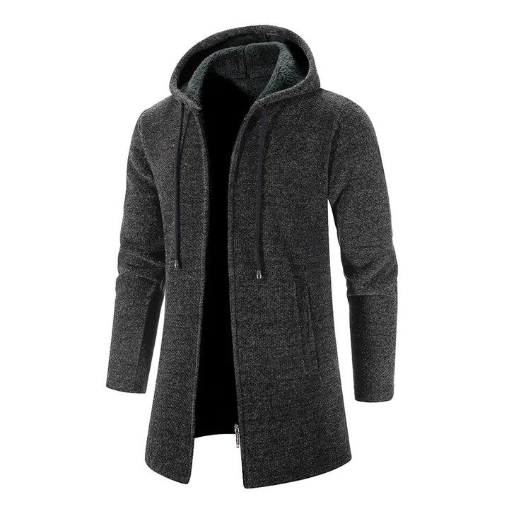 Men's Wrap Zip-Front Hoodie with Side Pockets in Dark Grey