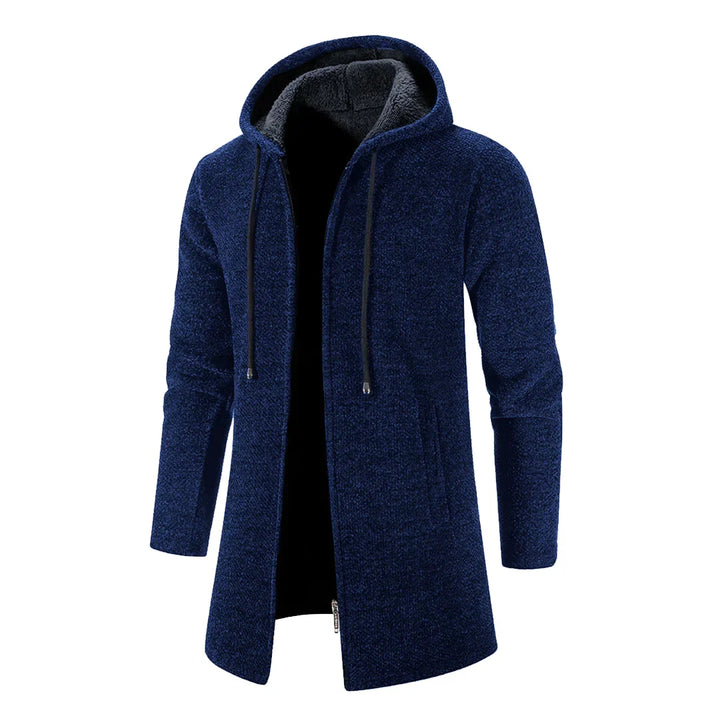 Men's Wrap Zip-Front Hoodie with Side Pockets in Navy Blue