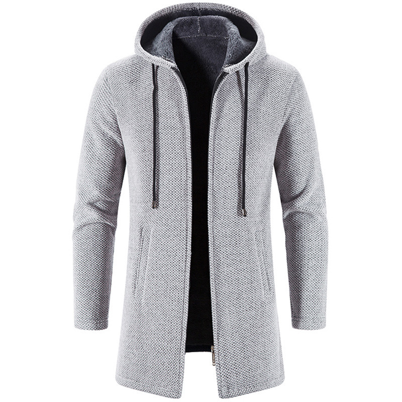 Men's Wrap Zip-Front Hoodie with Side Pockets in Light Grey