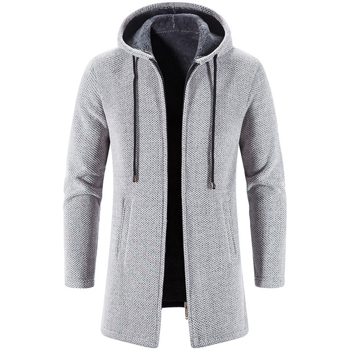 Men's Wrap Zip-Front Hoodie with Side Pockets in Light Grey