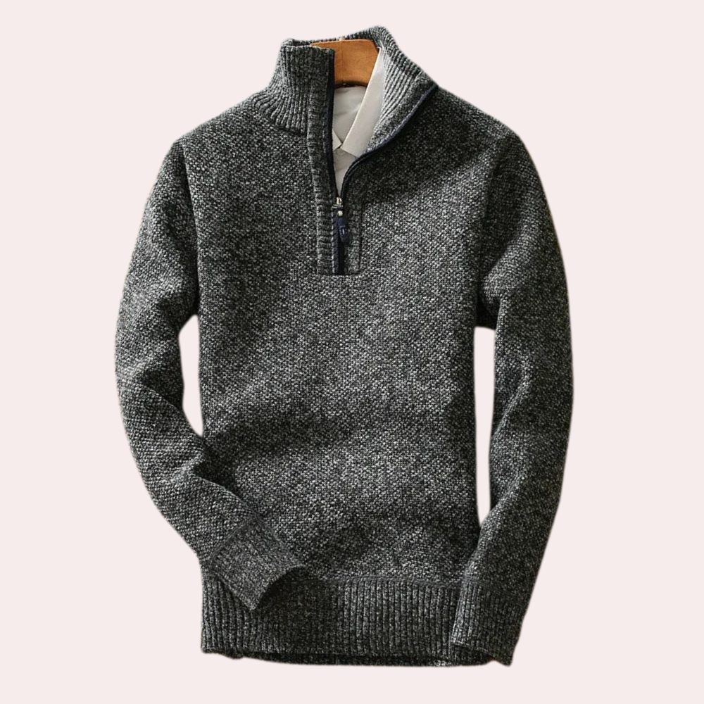 Men's Zip-Front Roll Neck Jumper in Dark Grey
