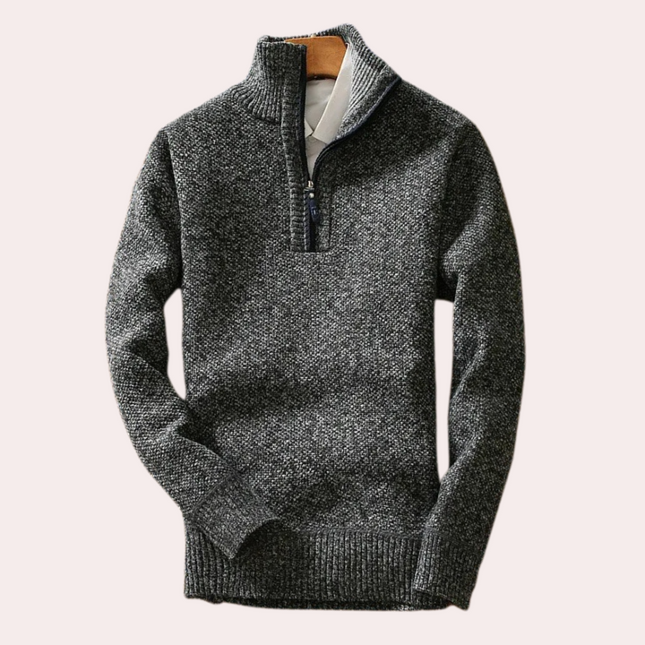 Men's Zip-Front Roll Neck Jumper in Dark Grey