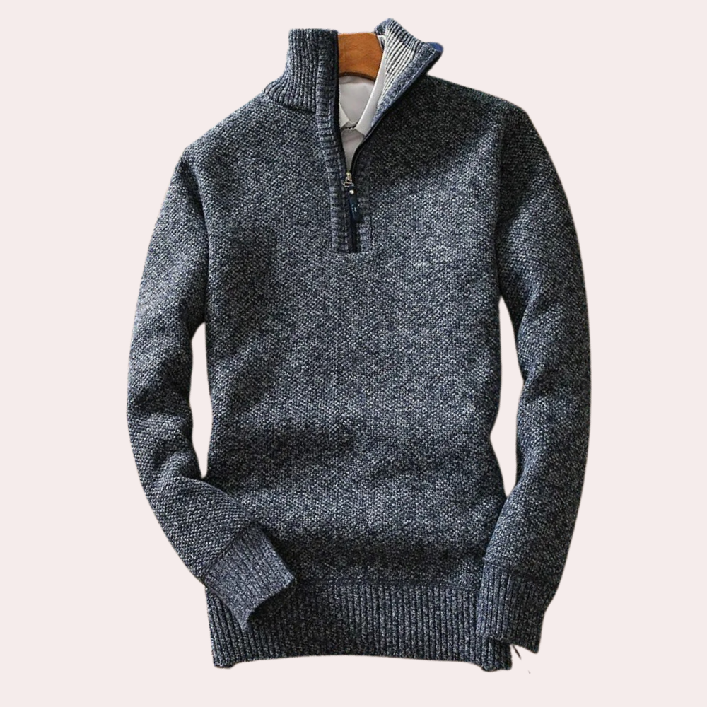 Men's Zip-Front Roll Neck Jumper in Navy