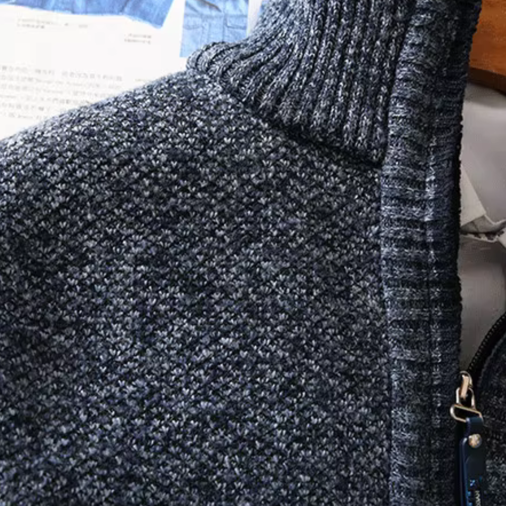 Men's Zip-Front Roll Neck Jumper