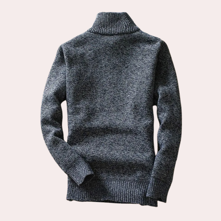 Men's Zip-Front Roll Neck Jumper