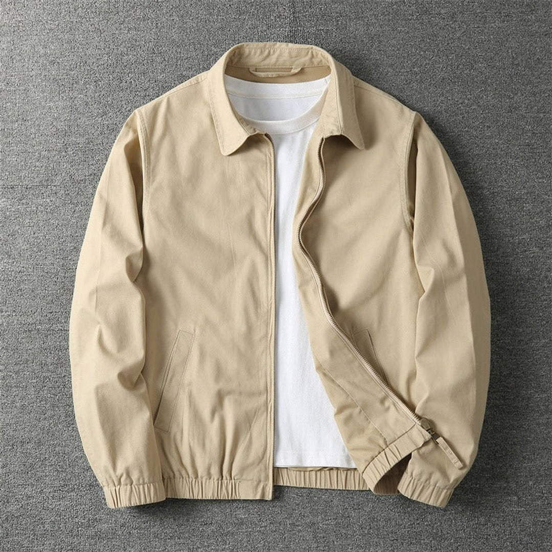 Men's Zip-Up Bomber Jacket with Ribbed Trims - Beige