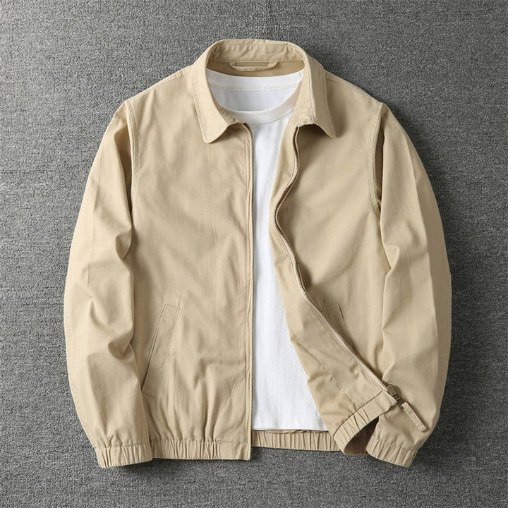 Men's Zip-Up Bomber Jacket with Ribbed Trims - Beige