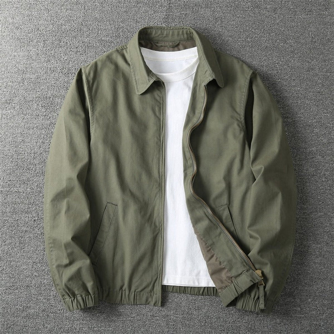 Men's Zip-Up Bomber Jacket with Ribbed Trims - Khaki