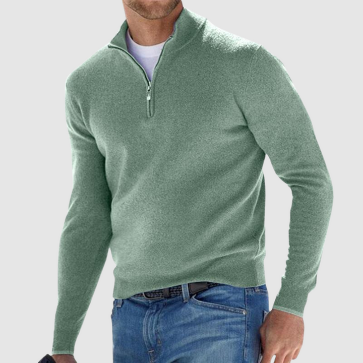 Men's Zip-Up Knitted Jumper - Green