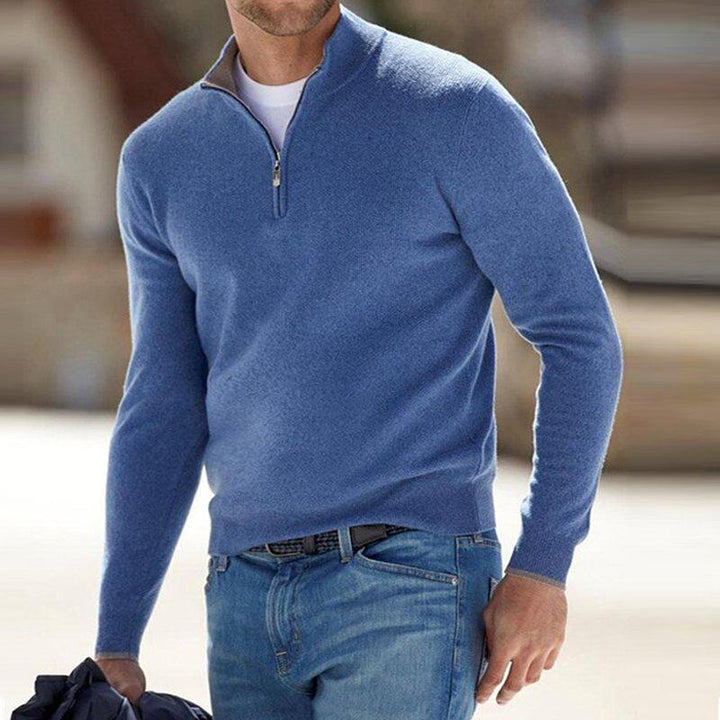 Men's Zip-Up Knitted Jumper - Blue