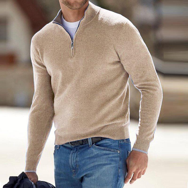 Men's Zip-Up Knitted Jumper - Beige