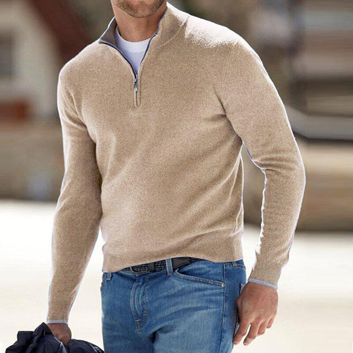 Men's Zip-Up Knitted Jumper - Beige