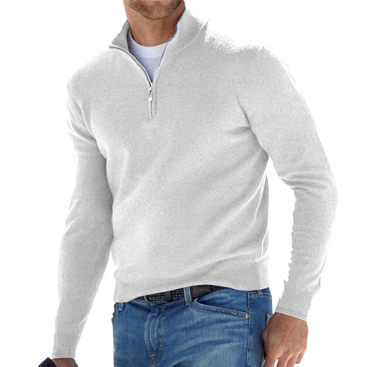 Men's Zip-Up Knitted Jumper - White