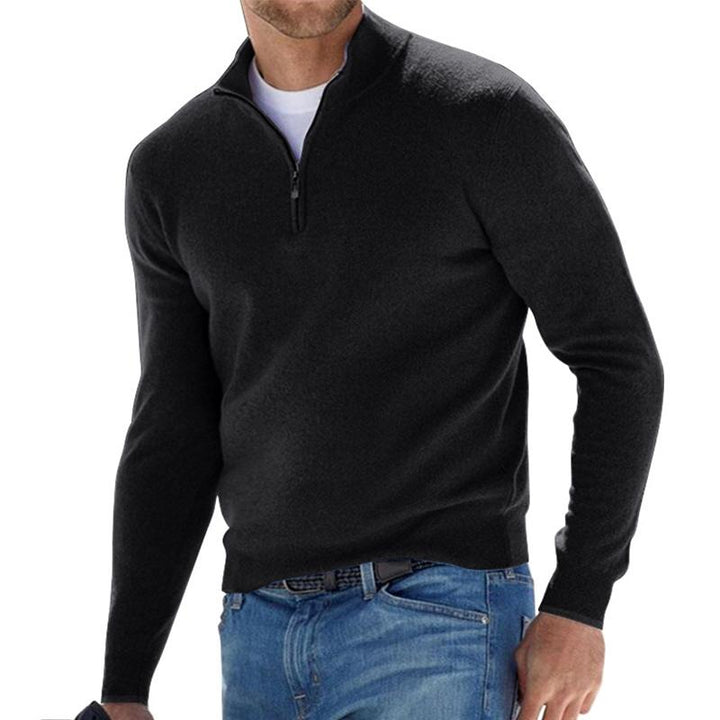 Men's Zip-Up Knitted Jumper - Black