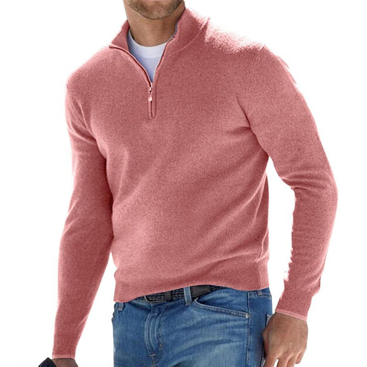 Men's Zip-Up Knitted Jumper - Pink