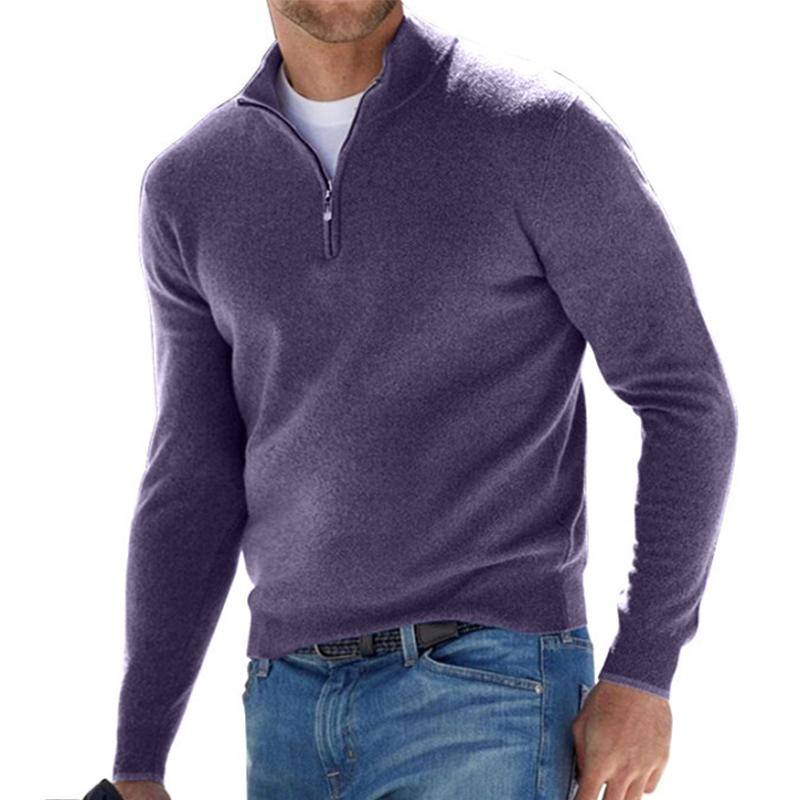 Men's Zip-Up Knitted Jumper - Violet
