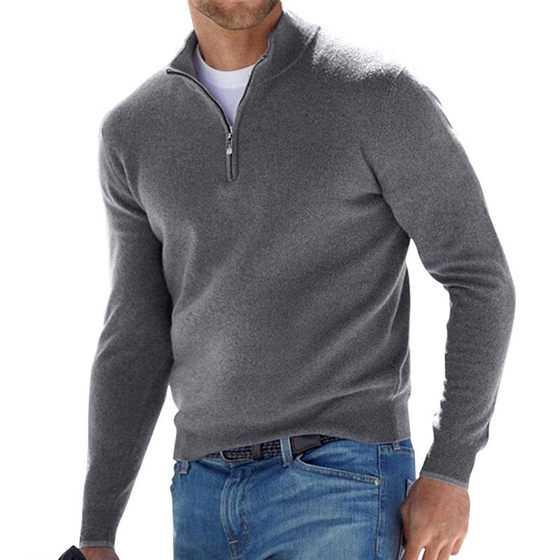 Men's Zip-Up Knitted Jumper - Grey