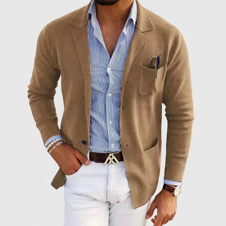 Men's Knit Blazer with Notch Lapel and Patch Pockets, Relaxed Fit