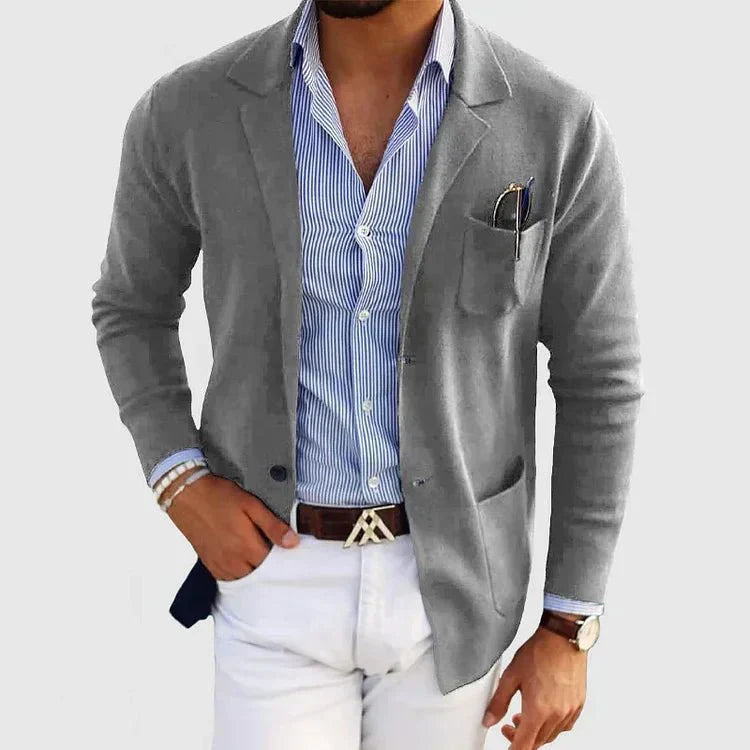 Men's Knit Blazer with Notch Lapel and Patch Pockets, Relaxed Fit