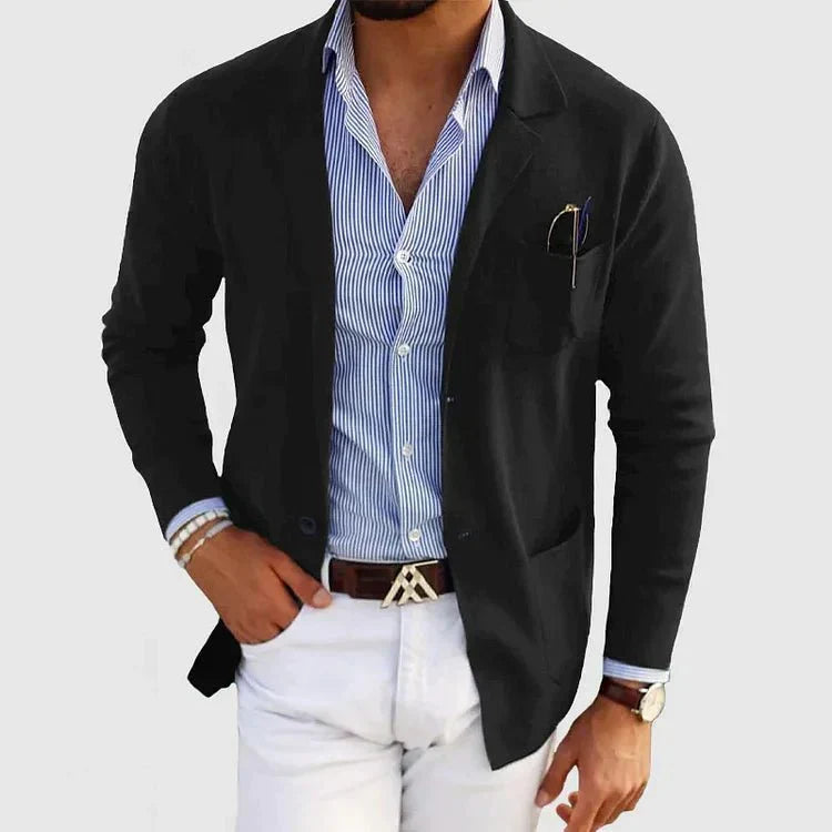 Men's Knit Blazer with Notch Lapel and Patch Pockets, Relaxed Fit