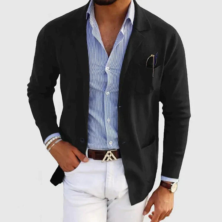 Men's Knit Blazer with Notch Lapel and Patch Pockets, Relaxed Fit