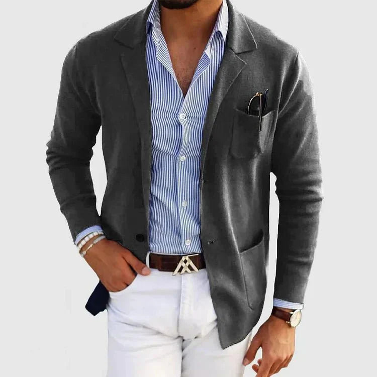 Men's Knit Blazer with Notch Lapel and Patch Pockets, Relaxed Fit