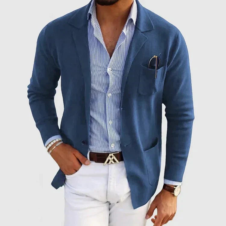 Men's Knit Blazer with Notch Lapel and Patch Pockets, Relaxed Fit