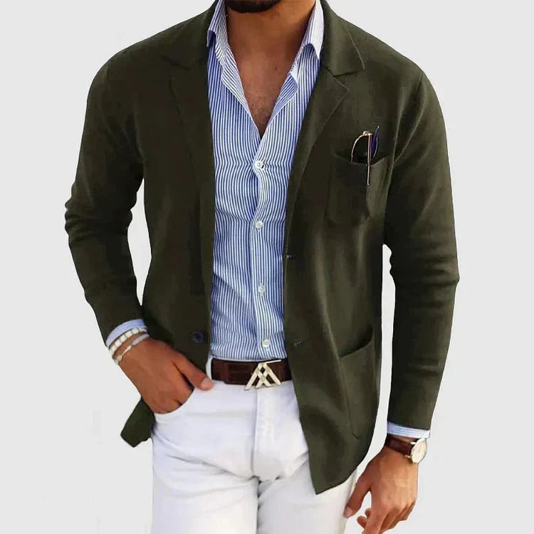 Men's Knit Blazer with Notch Lapel and Patch Pockets, Relaxed Fit